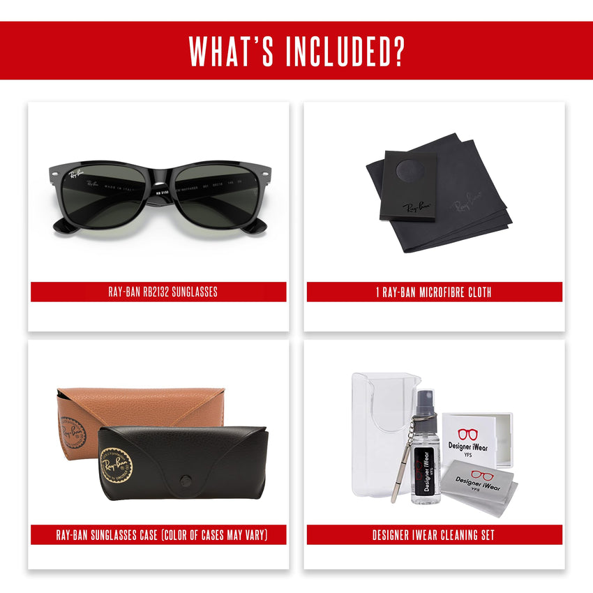 Ray - Ban RB2132 NEW WAYFARER Square Sunglasses For Men For Women + BUNDLE with Designer iWear Eyewear Care Kit - 7DAY'S