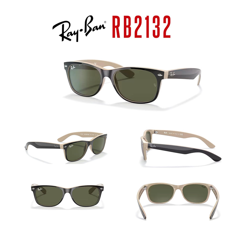 Ray - Ban RB2132 NEW WAYFARER Square Sunglasses For Men For Women + BUNDLE with Designer iWear Eyewear Care Kit - 7DAY'S