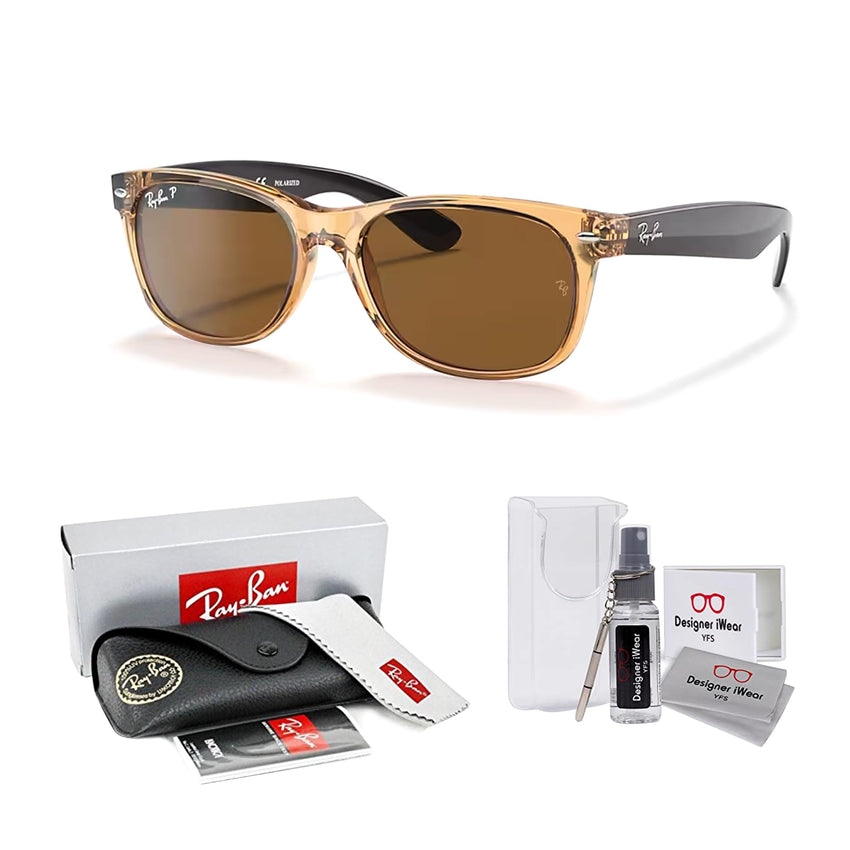 Ray - Ban RB2132 POLARIZED NEW WAYFARER Square Sunglasses For Men For Women + BUNDLE with Designer iWear Eyewear Care Kit - 7DAY'S