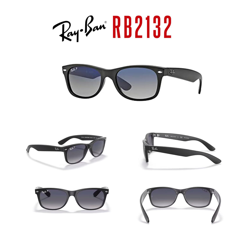 Ray - Ban RB2132 POLARIZED NEW WAYFARER Square Sunglasses For Men For Women + BUNDLE with Designer iWear Eyewear Care Kit - 7DAY'S