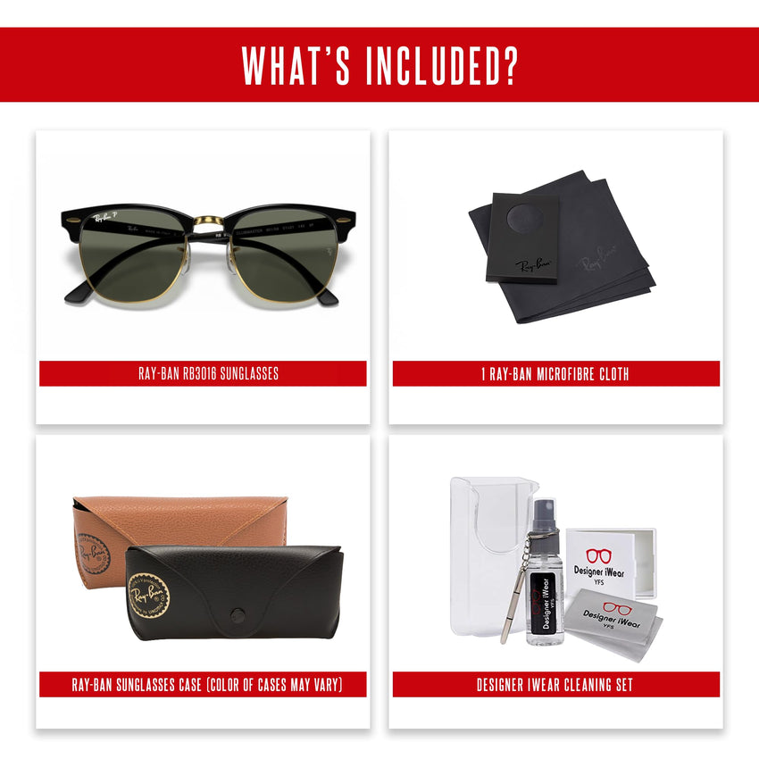 Ray - Ban RB3016 CLUBMASTER Sunglasses For Men For Women + BUNDLE with Designer iWear Eyewear Care Kit - 7DAY'S