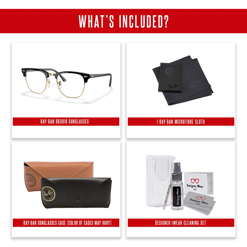 Ray - Ban RB3016 CLUBMASTER Sunglasses For Men For Women + BUNDLE with Designer iWear Eyewear Care Kit - 7DAY'S