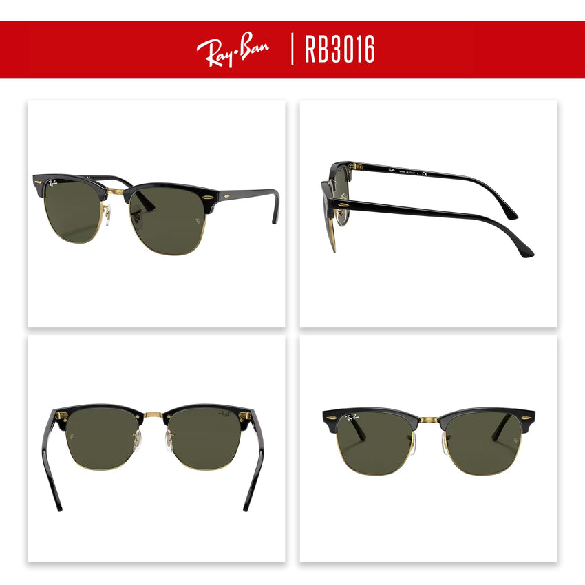 Ray - Ban RB3016 CLUBMASTER Sunglasses For Men For Women + BUNDLE with Designer iWear Eyewear Care Kit - 7DAY'S