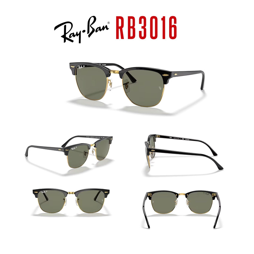 Ray - Ban RB3016 CLUBMASTER Sunglasses For Men For Women + BUNDLE with Designer iWear Eyewear Care Kit - 7DAY'S