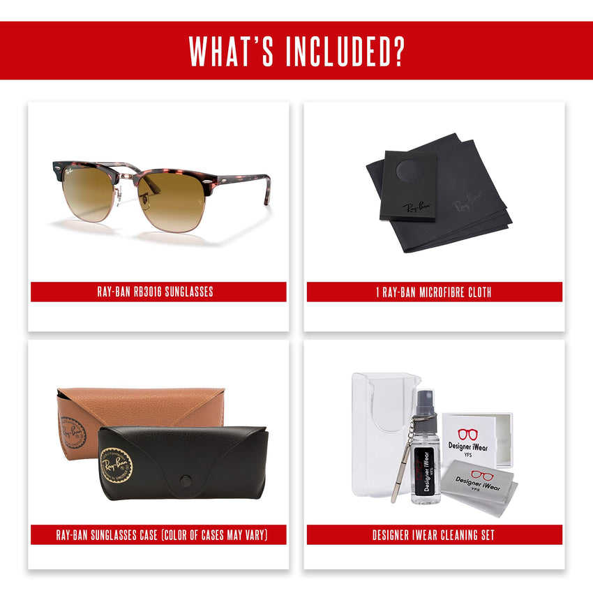 Ray - Ban RB3016 CLUBMASTER Sunglasses For Men For Women + BUNDLE with Designer iWear Eyewear Care Kit - 7DAY'S