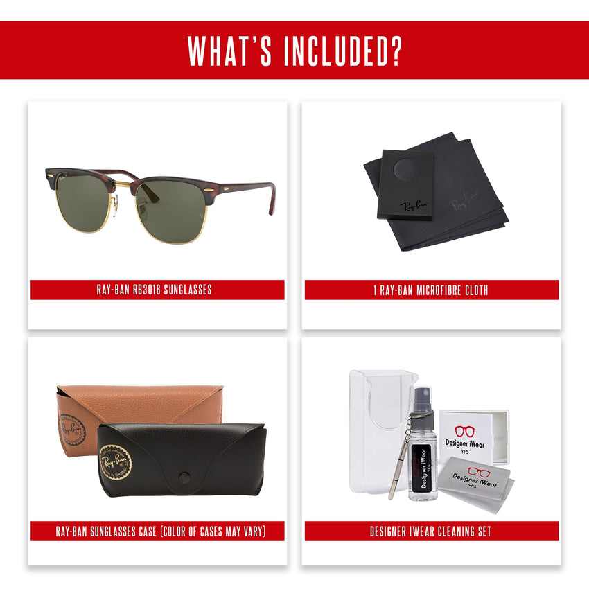Ray - Ban RB3016 CLUBMASTER Sunglasses For Men For Women + BUNDLE with Designer iWear Eyewear Care Kit - 7DAY'S