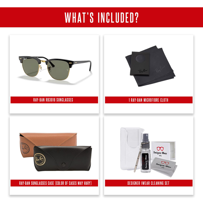 Ray - Ban RB3016 CLUBMASTER Sunglasses For Men For Women + BUNDLE with Designer iWear Eyewear Care Kit - 7DAY'S