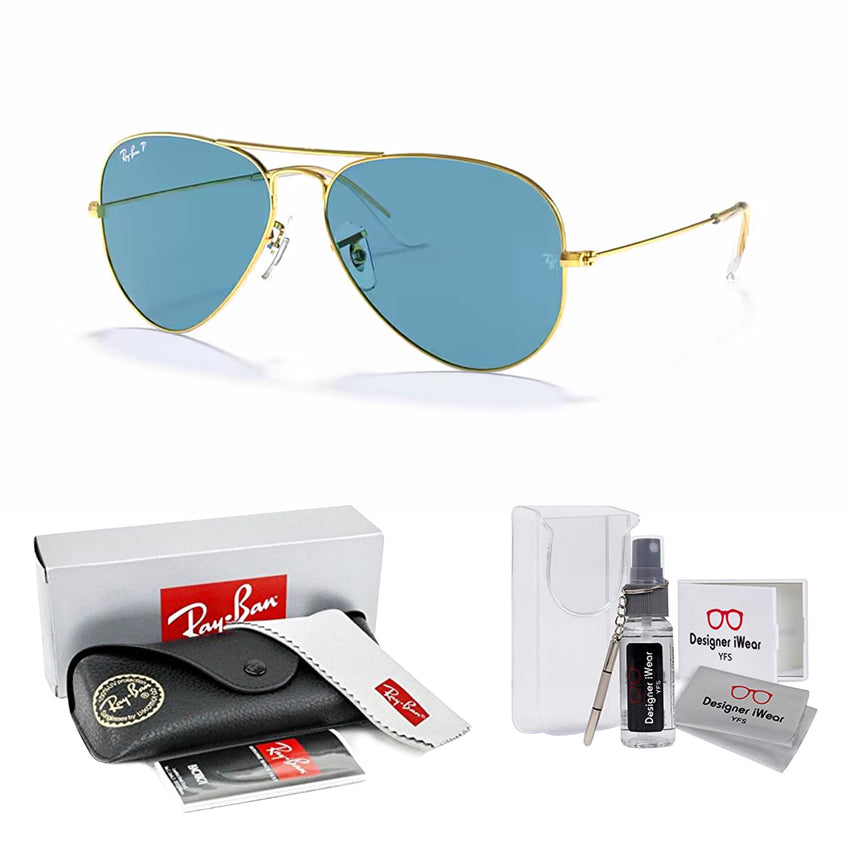 Ray - Ban RB3025 Metal POLARIZED Aviator Sunglasses For Men For Women + BUNDLE with Designer iWear Eyewear Care Kit - 7DAY'S