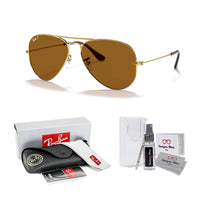 Ray - Ban RB3025 Metal POLARIZED Aviator Sunglasses For Men For Women + BUNDLE with Designer iWear Eyewear Care Kit - 7DAY'S