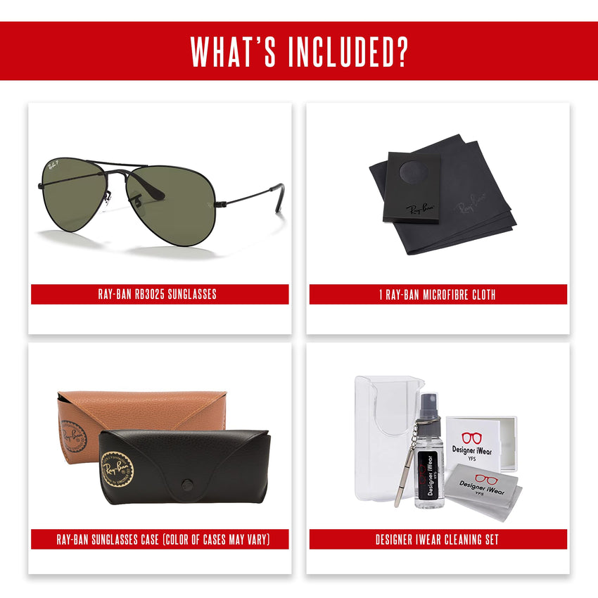 Ray - Ban RB3025 Metal POLARIZED Aviator Sunglasses For Men For Women + BUNDLE with Designer iWear Eyewear Care Kit - 7DAY'S