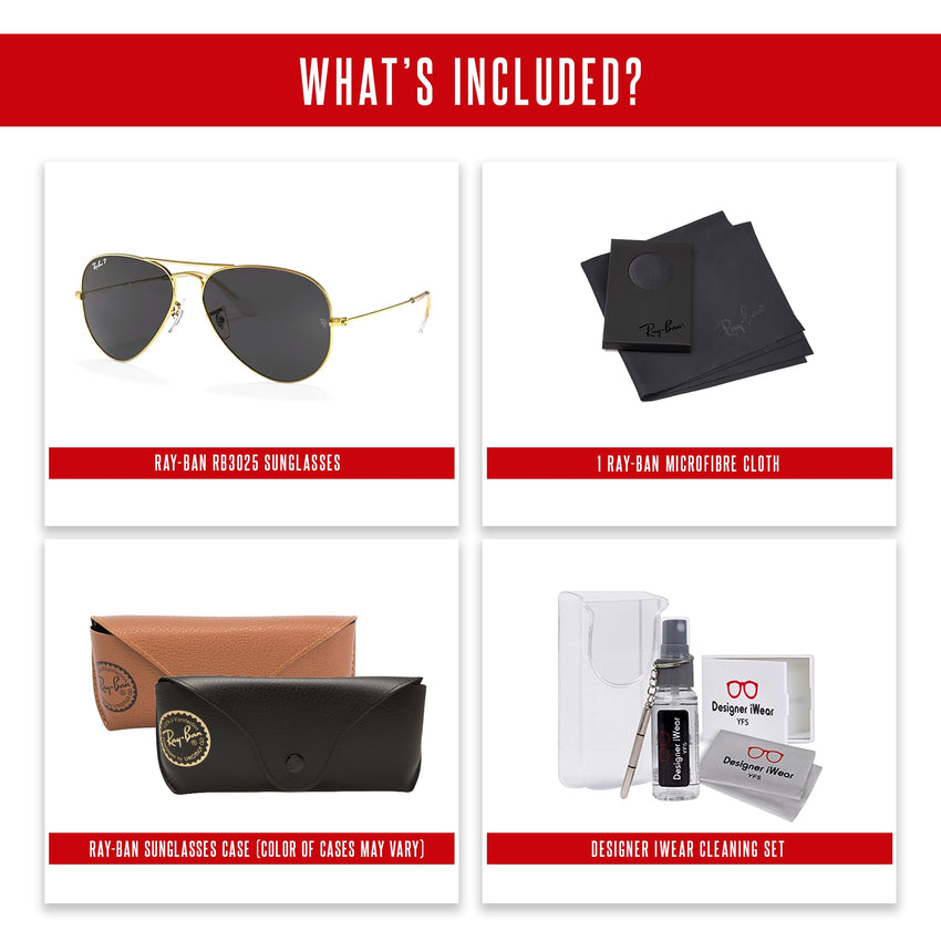 Ray - Ban RB3025 Metal POLARIZED Aviator Sunglasses For Men For Women + BUNDLE with Designer iWear Eyewear Care Kit - 7DAY'S