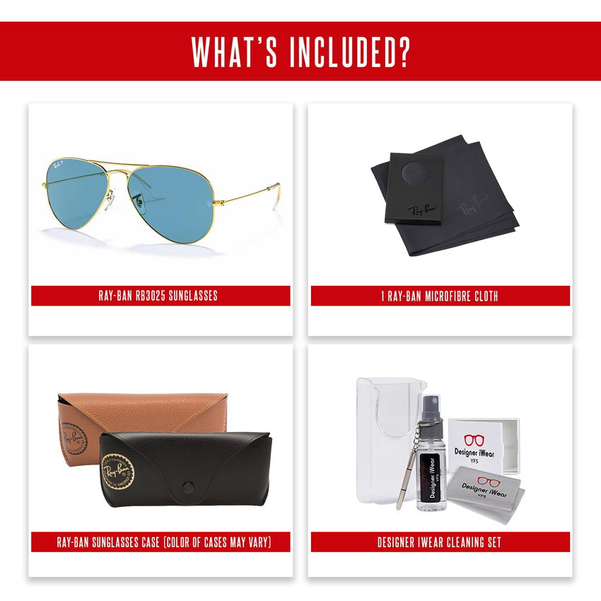 Ray - Ban RB3025 Metal POLARIZED Aviator Sunglasses For Men For Women + BUNDLE with Designer iWear Eyewear Care Kit - 7DAY'S