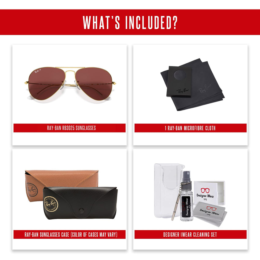 Ray - Ban RB3025 Metal POLARIZED Aviator Sunglasses For Men For Women + BUNDLE with Designer iWear Eyewear Care Kit - 7DAY'S