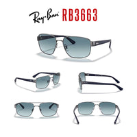 Ray - Ban RB3663 Rectangle Sunglasses for Men + BUNDLE With Designer iWear Complimentary Eyewear Kit - 7DAY'S