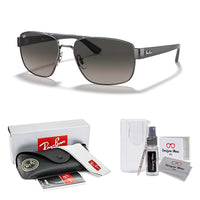 Ray - Ban RB3663 Rectangle Sunglasses for Men + BUNDLE With Designer iWear Complimentary Eyewear Kit - 7DAY'S