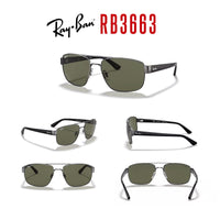 Ray - Ban RB3663 Rectangle Sunglasses for Men + BUNDLE With Designer iWear Complimentary Eyewear Kit - 7DAY'S