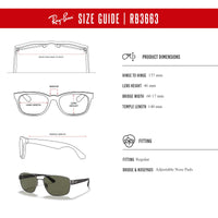 Ray - Ban RB3663 Rectangle Sunglasses for Men + BUNDLE With Designer iWear Complimentary Eyewear Kit - 7DAY'S