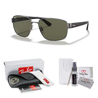 Ray - Ban RB3663 Rectangle Sunglasses for Men + BUNDLE With Designer iWear Complimentary Eyewear Kit - 7DAY'S