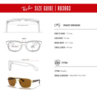Ray - Ban RB3663 Rectangle Sunglasses for Men + BUNDLE With Designer iWear Complimentary Eyewear Kit - 7DAY'S