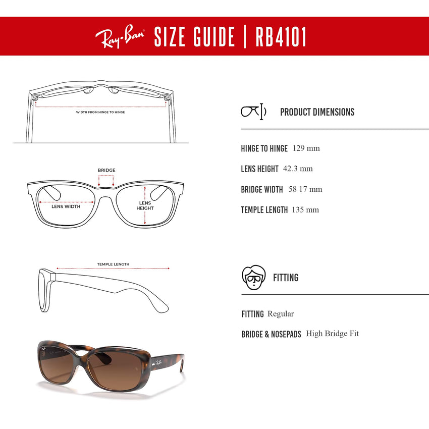 Ray - Ban RB4101 JACKIE OHH Cat Eye Sunglasses For Women + BUNDLE with Designer iWear Eyewear Care Kit - 7DAY'S