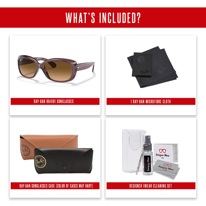 Ray - Ban RB4101 JACKIE OHH Cat Eye Sunglasses For Women + BUNDLE with Designer iWear Eyewear Care Kit - 7DAY'S