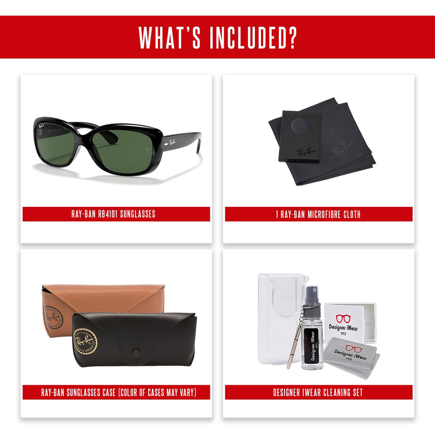 Ray - Ban RB4101 JACKIE OHH Cat Eye Sunglasses For Women + BUNDLE with Designer iWear Eyewear Care Kit - 7DAY'S
