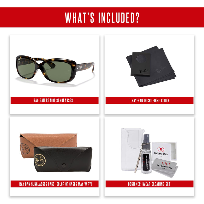 Ray - Ban RB4101 JACKIE OHH Cat Eye Sunglasses For Women + BUNDLE with Designer iWear Eyewear Care Kit - 7DAY'S