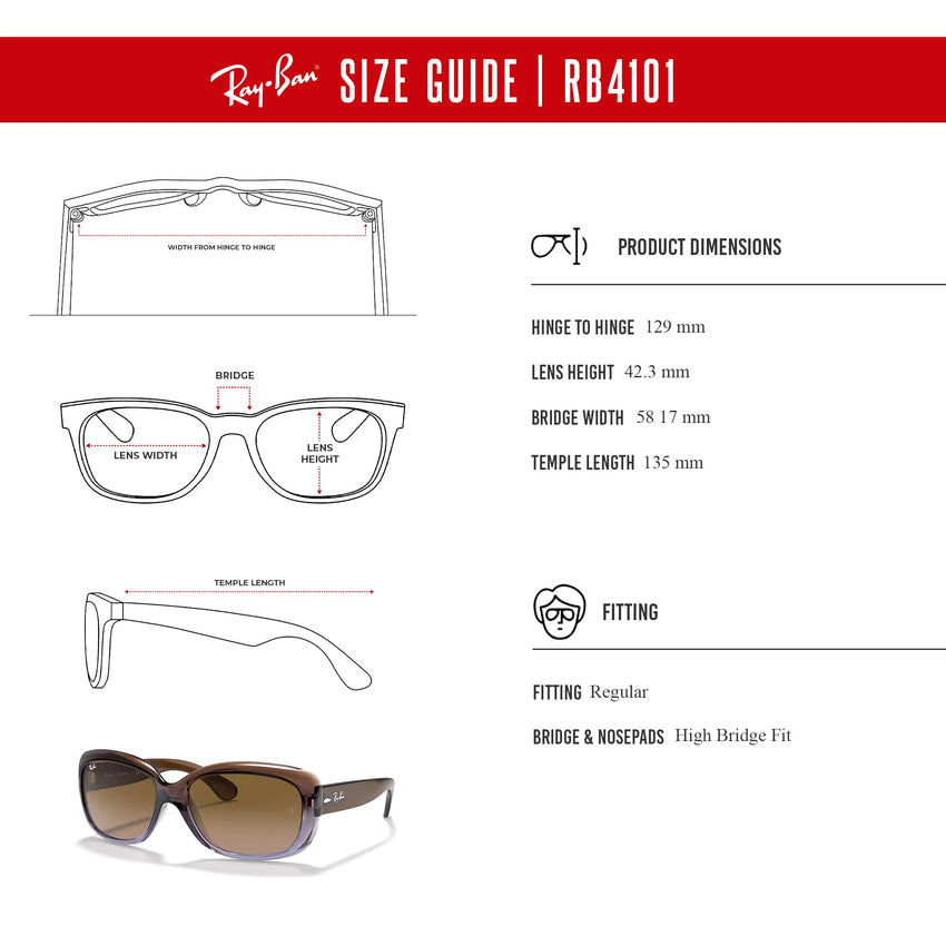 Ray - Ban RB4101 JACKIE OHH Cat Eye Sunglasses For Women + BUNDLE with Designer iWear Eyewear Care Kit - 7DAY'S