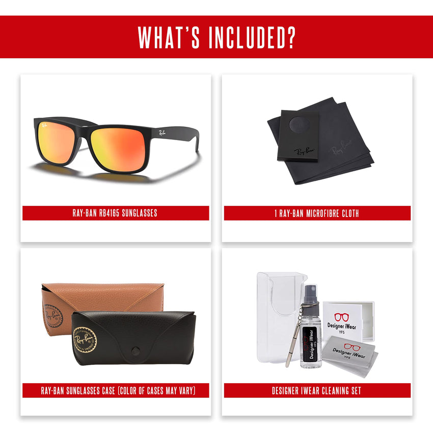 Ray - Ban RB4165 JUSTIN Sunglasses For Men For Women+ BUNDLE with Designer iWear Eyewear Care Kit - 7DAY'S