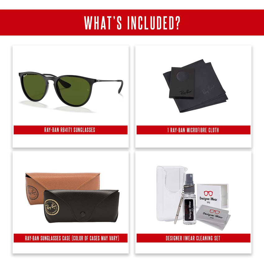 Ray - Ban RB4171 ERIKA Round Sunglasses For Women + BUNDLE with Designer iWear Eyewear Care Kit - 7DAY'S