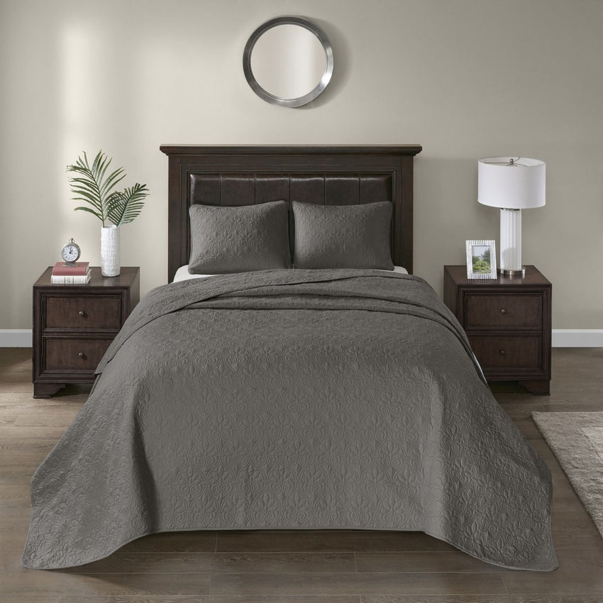 Reversible Bedspread Set Dark Grey Full - 7DAY'S