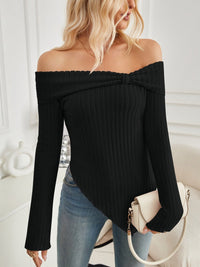 Ribbed Asymmetrical Hem Off - Shoulder Long Sleeve T-Shirt For women size Small to 2XL - 7DAY'S