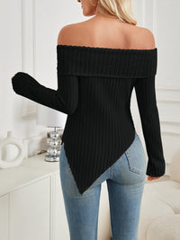 Ribbed Asymmetrical Hem Off - Shoulder Long Sleeve T-Shirt For women size Small to 2XL - 7DAY'S