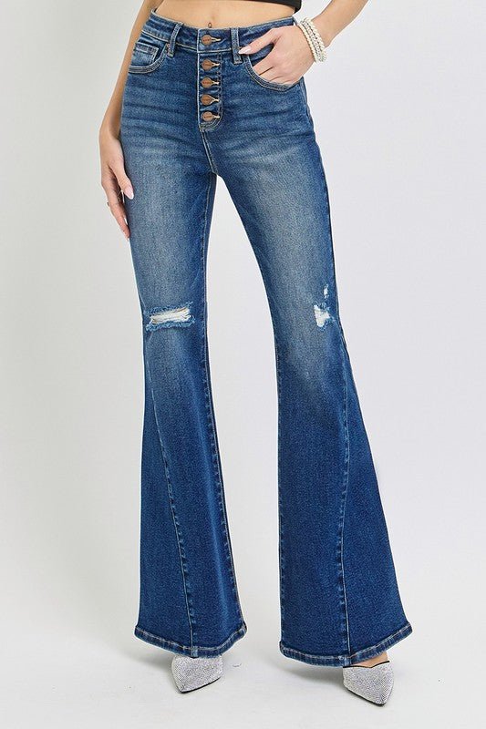 RISEN Distressed Button - Fly Flare Jeans - 7DAY'S