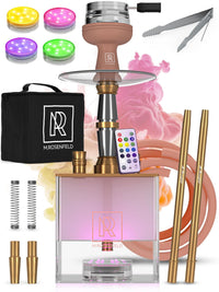 Rose Gold Hookah Set 2 Hose YADO Square Hookah To Go with Hookah Charcoal Holder Heat Management Device and Big Rose Silicone Hookah Bowl and Bag for Shisha Portable Hookah Set with Everything - 7DAY'S