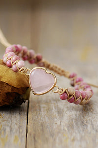 Rose Quartz Heart Beaded Bracelet - 7DAY'S