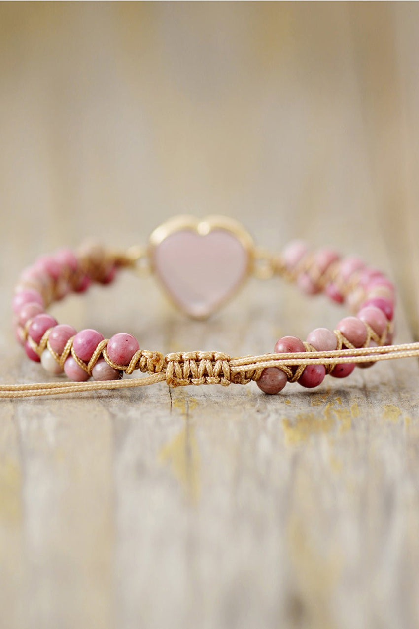 Rose Quartz Heart Beaded Bracelet - 7DAY'S