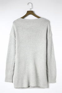 Side Slit Boat Neck Long Sleeve Sweater - 7DAY'S