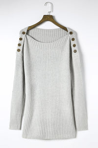 Side Slit Boat Neck Long Sleeve Sweater - 7DAY'S