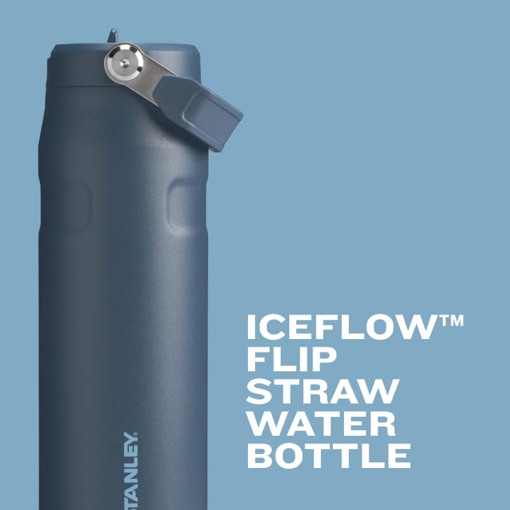Stanley IceFlow Flip Straw 2.0 Water Bottle 24 oz | Built - In Straw for Travel and Sports | Lightweight and Leak Resistant | Insulated Stainless Steel | BPA - Free | Strawberry Cream - 7DAY'S