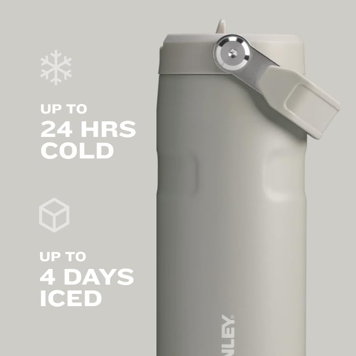 Stanley IceFlow Flip Straw 2.0 Water Bottle 24 oz | Built - In Straw for Travel and Sports | Lightweight and Leak Resistant | Insulated Stainless Steel | BPA - Free | Strawberry Cream - 7DAY'S