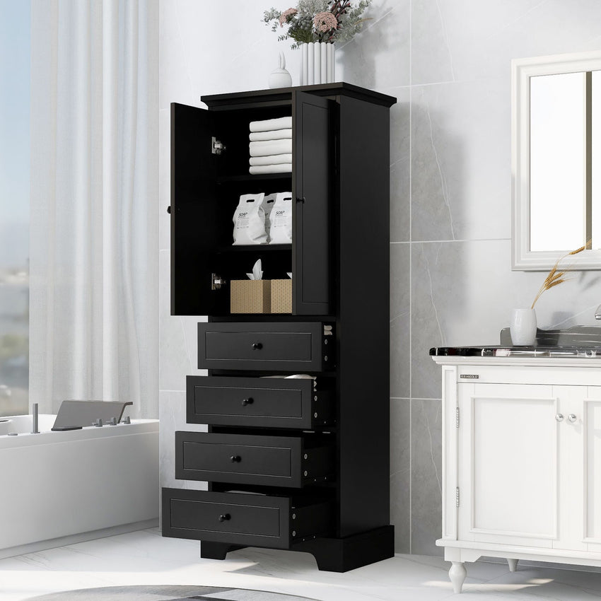 Storage Cabinet with 2 Doors and 4 Drawers for Bathroom, Office, Adjustable Shelf, MDF Board with Painted Finish - 7DAY'S