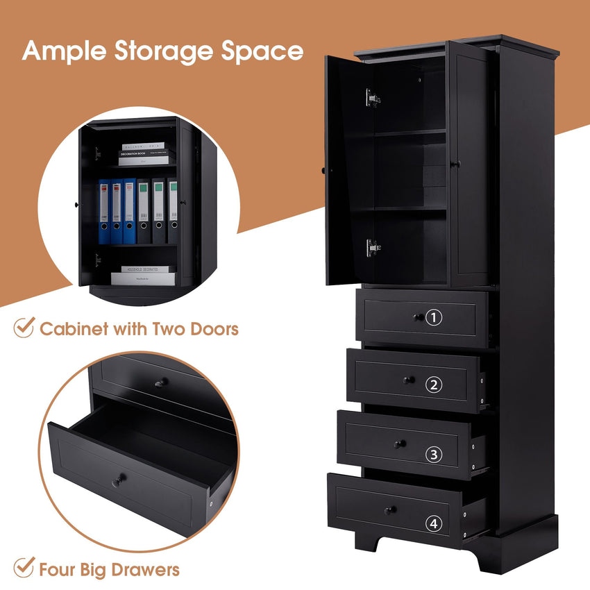 Storage Cabinet with 2 Doors and 4 Drawers for Bathroom, Office, Adjustable Shelf, MDF Board with Painted Finish - 7DAY'S