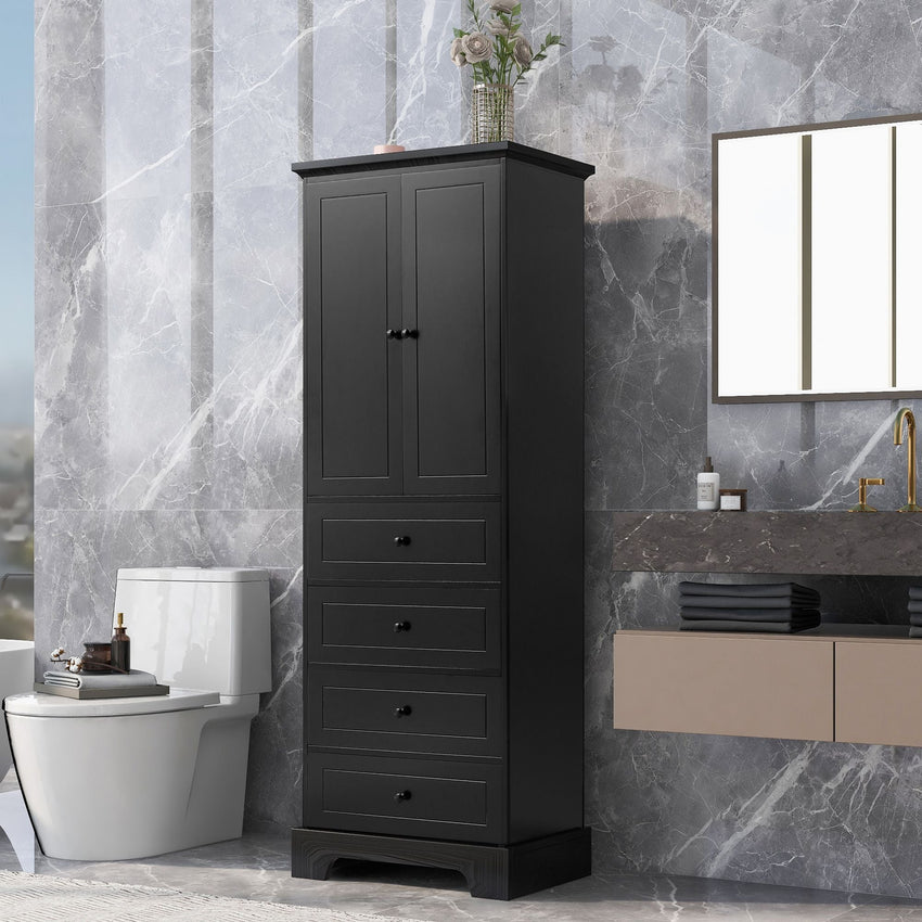 Storage Cabinet with 2 Doors and 4 Drawers for Bathroom, Office, Adjustable Shelf, MDF Board with Painted Finish - 7DAY'S