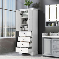 Storage Cabinet with 2 Doors and 4 Drawers for Bathroom, Office, Adjustable Shelf, MDF Board with Painted Finish - 7DAY'S