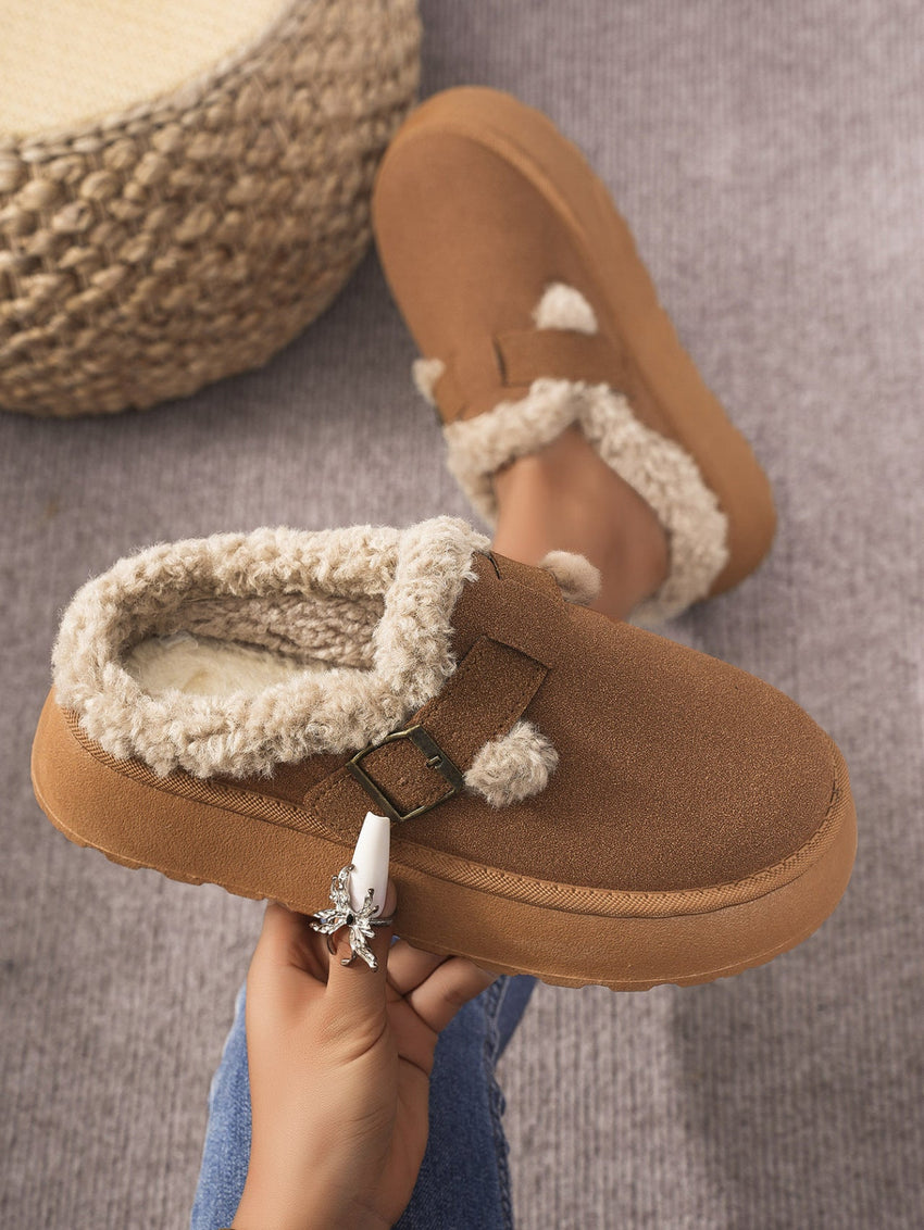 Thermal Fuzzy Buckle Platform Slippers - 7DAY'S