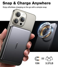 TORRAS MiniMag Power Bank,Ultra - Slim 10,000mAh Magnetic Wireless Portable Charger, 22.5W Fast Charging Battery Pack with USB - C Cable Designed for iPhone 16 Pro Max/16 Pro/16/15/14/13/12, Glacier Gray - 7DAY'S