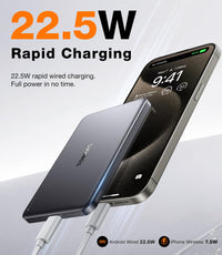TORRAS MiniMag Power Bank,Ultra - Slim 10,000mAh Magnetic Wireless Portable Charger, 22.5W Fast Charging Battery Pack with USB - C Cable Designed for iPhone 16 Pro Max/16 Pro/16/15/14/13/12, Glacier Gray - 7DAY'S