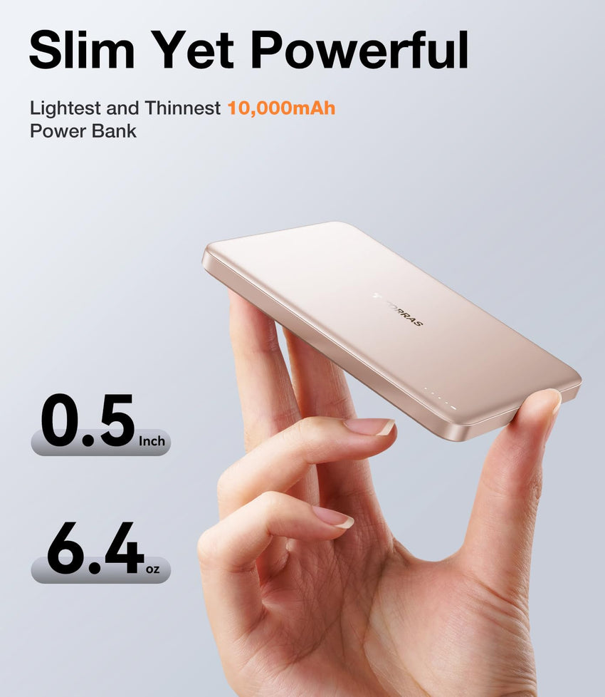 TORRAS MiniMag Power Bank,Ultra - Slim 10,000mAh Magnetic Wireless Portable Charger, 22.5W Fast Charging Battery Pack with USB - C Cable Designed for iPhone 16 Pro Max/16 Pro/16/15/14/13/12, Glacier Gray - 7DAY'S