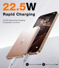 TORRAS MiniMag Power Bank,Ultra - Slim 10,000mAh Magnetic Wireless Portable Charger, 22.5W Fast Charging Battery Pack with USB - C Cable Designed for iPhone 16 Pro Max/16 Pro/16/15/14/13/12, Glacier Gray - 7DAY'S